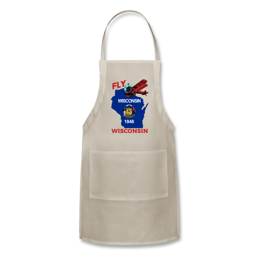 Fly Wisconsin - State Flag - Biplane - Adjustable Apron - natural