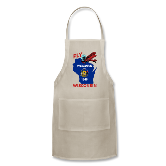 Fly Wisconsin - State Flag - Biplane - Adjustable Apron - natural