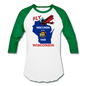 Fly Wisconsin - State Flag - Biplane - Baseball T-Shirt - white/kelly green