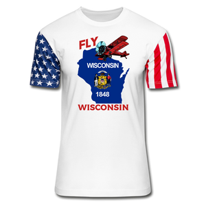 Fly Wisconsin - State Flag - Biplane - Stars & Stripes T-Shirt - white
