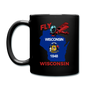 Fly Wisconsin - State Flag - Biplane - Full Color Mug - black