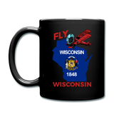 Fly Wisconsin - State Flag - Biplane - Full Color Mug - black