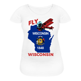 Fly Wisconsin - State Flag - Biplane - Women’s Maternity T-Shirt - white