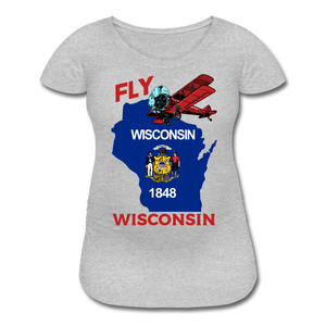 Fly Wisconsin - State Flag - Biplane - Women’s Maternity T-Shirt - heather gray