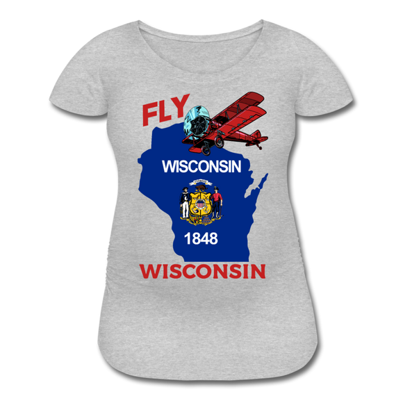 Fly Wisconsin - State Flag - Biplane - Women’s Maternity T-Shirt - heather gray