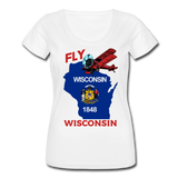Fly Wisconsin - State Flag - Biplane - Women's Scoop Neck T-Shirt - white