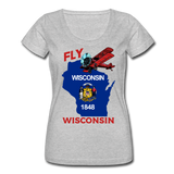 Fly Wisconsin - State Flag - Biplane - Women's Scoop Neck T-Shirt - heather gray