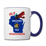 Fly Wisconsin - State Flag - Biplane - Contrast Coffee Mug - white/cobalt blue