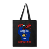 Fly Wisconsin - State Flag - Biplane - Tote Bag - black