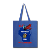 Fly Wisconsin - State Flag - Biplane - Tote Bag - royal blue