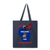 Fly Wisconsin - State Flag - Biplane - Tote Bag - navy