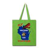 Fly Wisconsin - State Flag - Biplane - Tote Bag - lime green