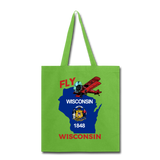 Fly Wisconsin - State Flag - Biplane - Tote Bag - lime green