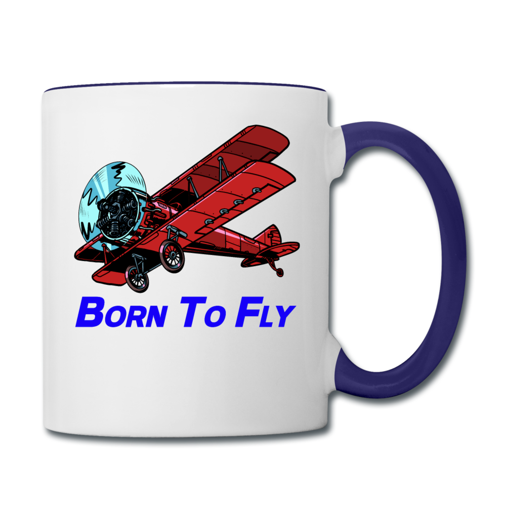 Born To Fly - Biplane - Contrast Coffee Mug - white/cobalt blue