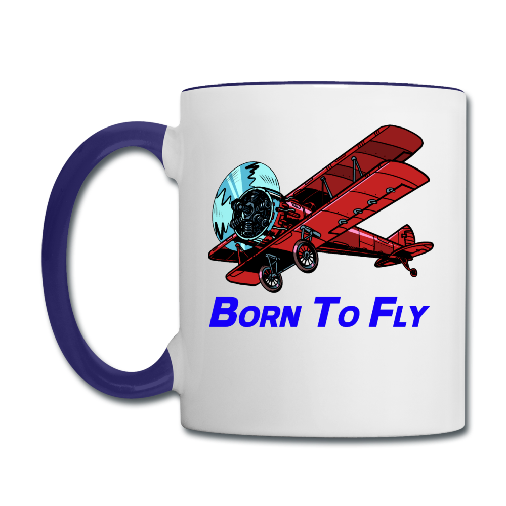 Born To Fly - Biplane - Contrast Coffee Mug - white/cobalt blue