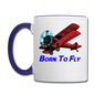 Born To Fly - Biplane - Contrast Coffee Mug - white/cobalt blue