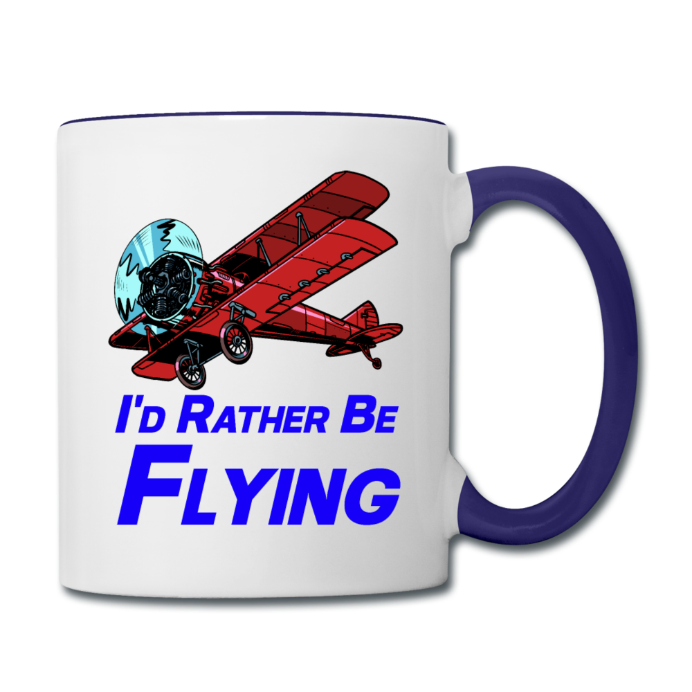 I'd Rather Be Flying - Biplane - Contrast Coffee Mug - white/cobalt blue