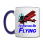 I'd Rather Be Flying - Biplane - Contrast Coffee Mug - white/cobalt blue