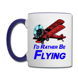 I'd Rather Be Flying - Biplane - Contrast Coffee Mug - white/cobalt blue