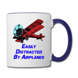 Easily Distracted By Airplanes - Biplane - Contrast Coffee Mug - white/cobalt blue