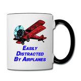 Easily Distracted By Airplanes - Biplane - Contrast Coffee Mug - white/black