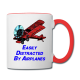 Easily Distracted By Airplanes - Biplane - Contrast Coffee Mug - white/red