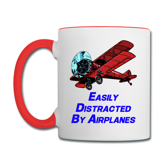 Easily Distracted By Airplanes - Biplane - Contrast Coffee Mug - white/red