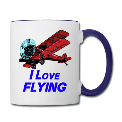 I Love Flying - Biplane - Contrast Coffee Mug - white/cobalt blue