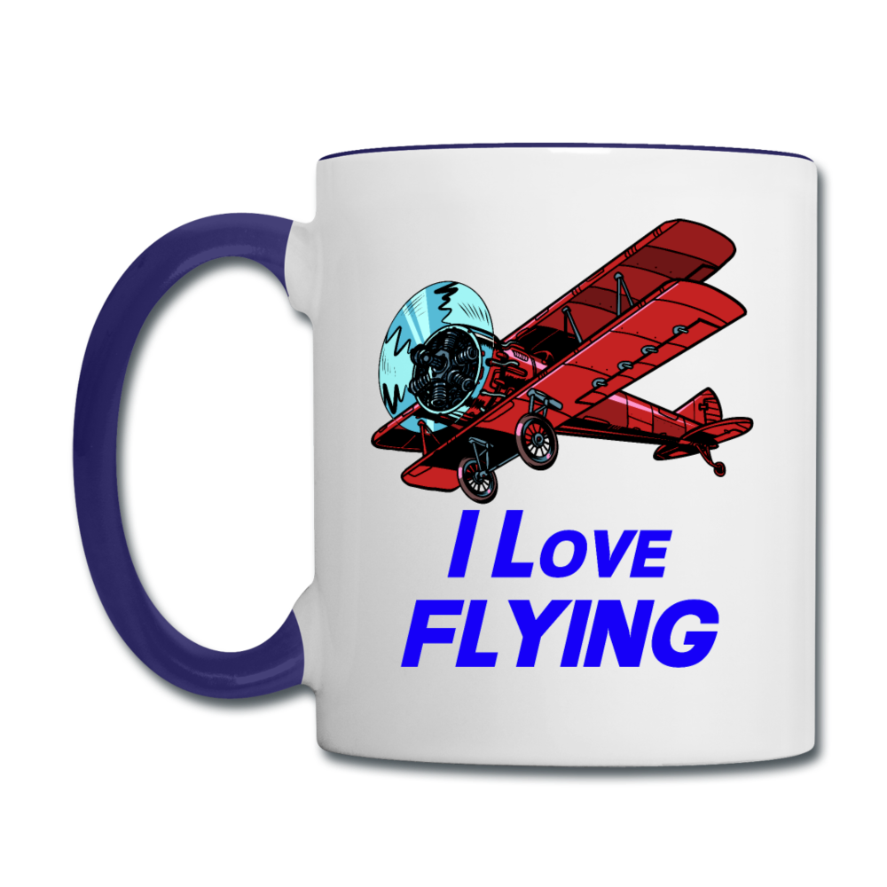 I Love Flying - Biplane - Contrast Coffee Mug - white/cobalt blue