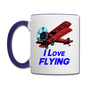 I Love Flying - Biplane - Contrast Coffee Mug - white/cobalt blue