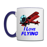 I Love Flying - Biplane - Contrast Coffee Mug - white/cobalt blue