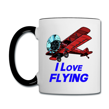 I Love Flying - Biplane - Contrast Coffee Mug - white/black