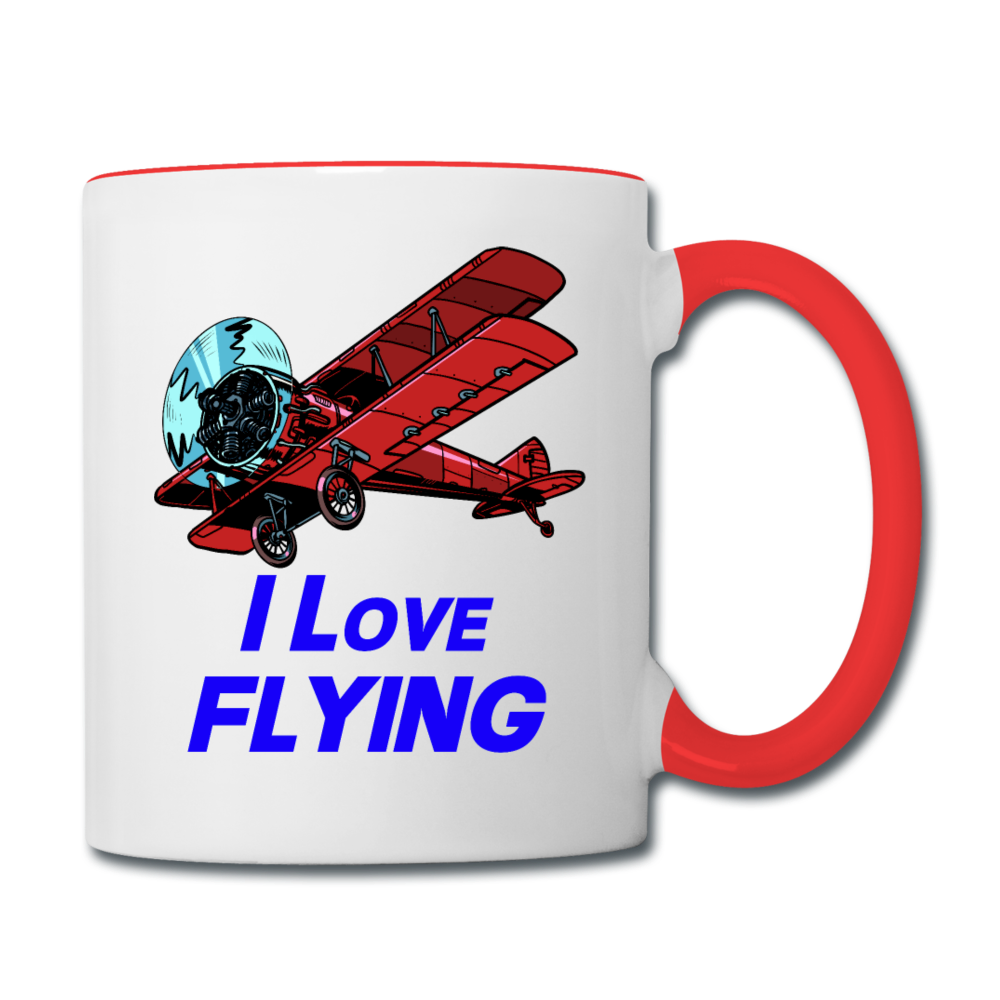 I Love Flying - Biplane - Contrast Coffee Mug - white/red