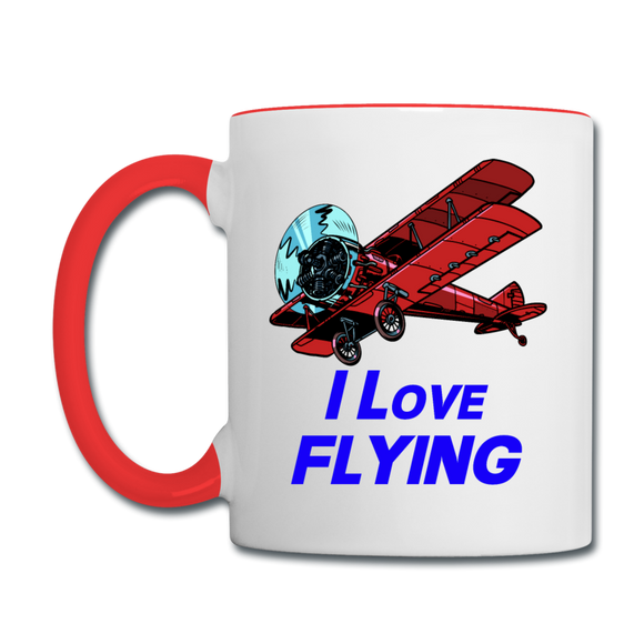 I Love Flying - Biplane - Contrast Coffee Mug - white/red