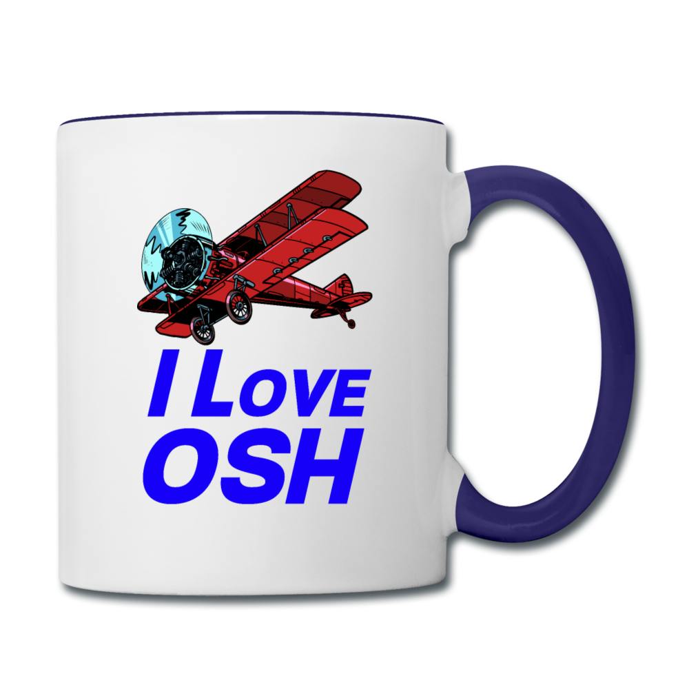 I Love OSH - Biplane - Contrast Coffee Mug - white/cobalt blue