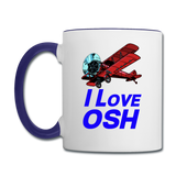 I Love OSH - Biplane - Contrast Coffee Mug - white/cobalt blue