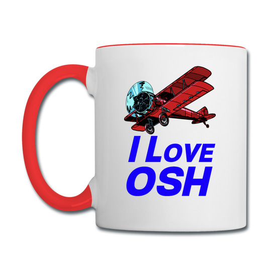 I Love OSH - Biplane - Contrast Coffee Mug - white/red