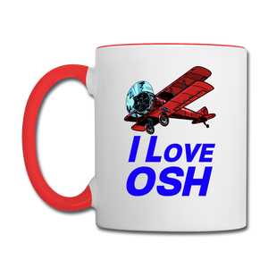 I Love OSH - Biplane - Contrast Coffee Mug - white/red