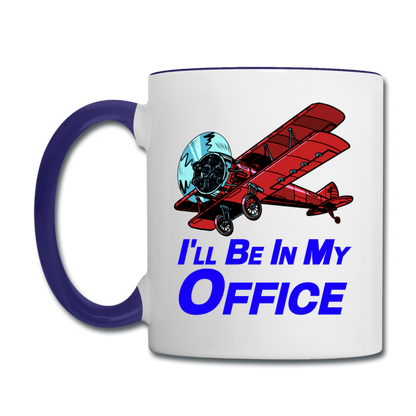 I'll Be In My Office - Biplane - Contrast Coffee Mug - white/cobalt blue