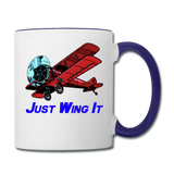 Just Wing It - Biplane - Contrast Coffee Mug - white/cobalt blue
