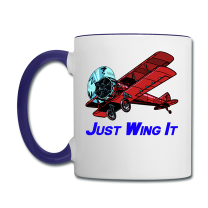 Just Wing It - Biplane - Contrast Coffee Mug - white/cobalt blue