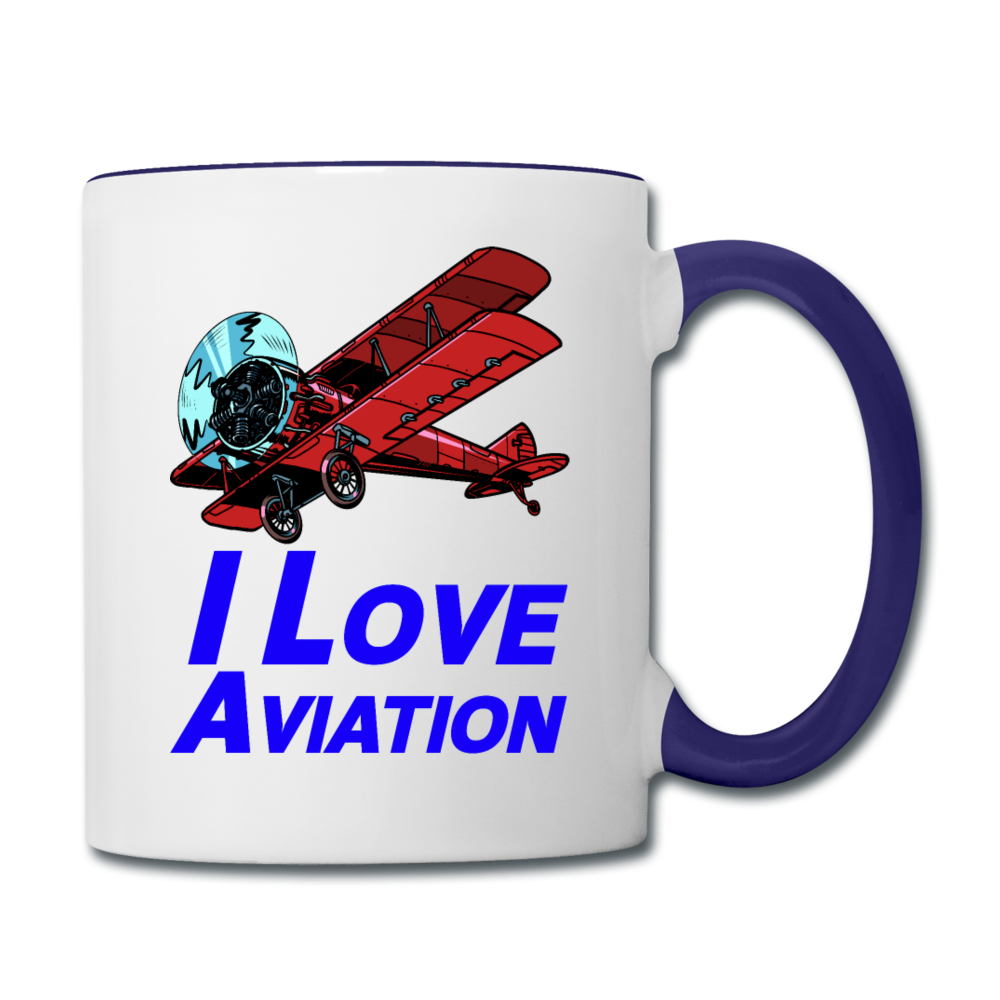 I Love Aviation - Contrast Coffee Mug - white/cobalt blue