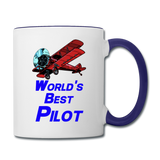 World's Best Pilot - Biplane - Contrast Coffee Mug - white/cobalt blue