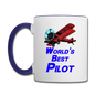 World's Best Pilot - Biplane - Contrast Coffee Mug - white/cobalt blue