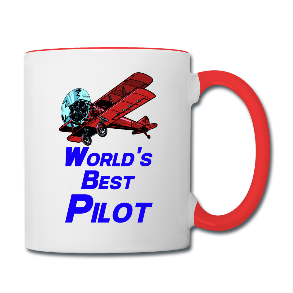 World's Best Pilot - Biplane - Contrast Coffee Mug - white/red