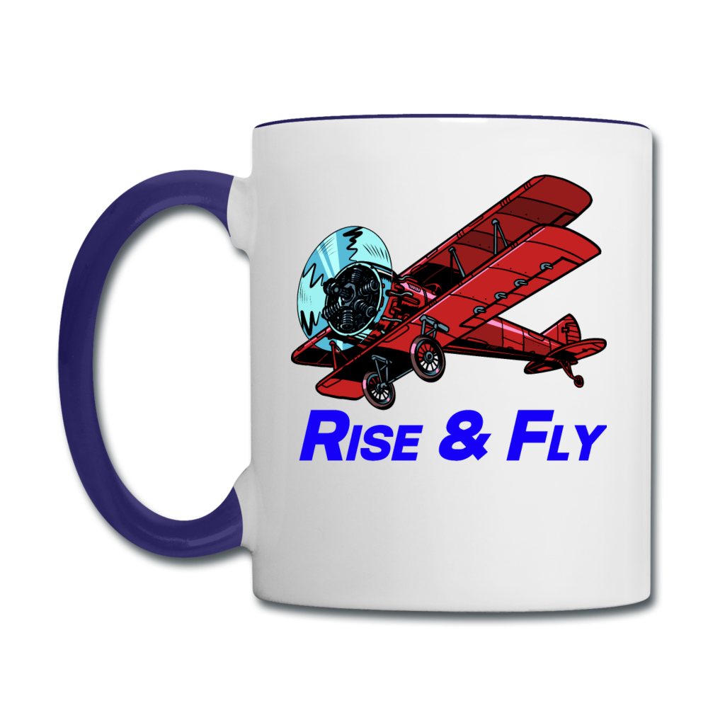 Rise And Fly - Biplane - Contrast Coffee Mug - white/cobalt blue