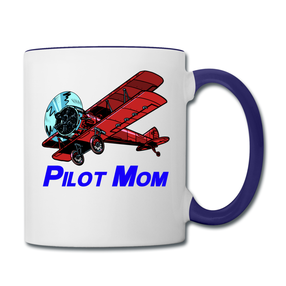 Pilot Mom - Biplane - Contrast Coffee Mug - white/cobalt blue