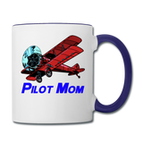 Pilot Mom - Biplane - Contrast Coffee Mug - white/cobalt blue