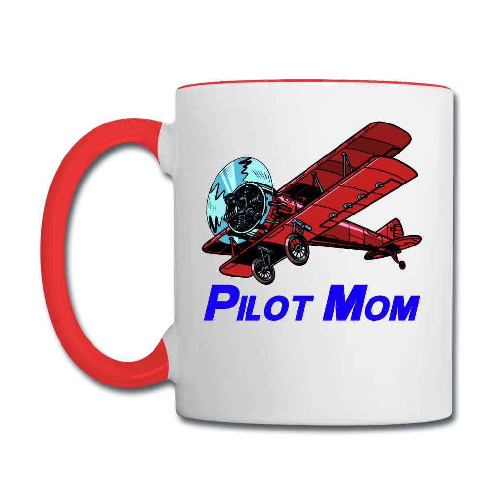 Pilot Mom - Biplane - Contrast Coffee Mug - white/red