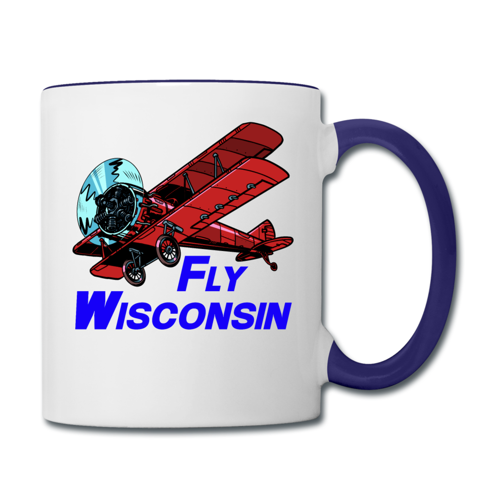 Fly Wisconsin - Biplane - Contrast Coffee Mug - white/cobalt blue